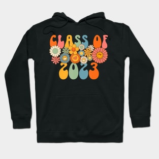 Class Of 2023 Senior 23 Grad Retro Groovy Hippie Face Flower Hoodie